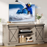 Garvee Farmhouse TV Stand for TVs up to 65 Inches with Sliding Barn Doors, Adjustable Shelves, Grey, Living Room & Bedroom - Grey