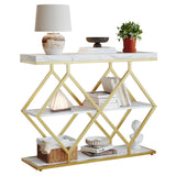 Garvee 3-Tier Entryway Table Industrial Console Sofa Table with Storage White - White + Diamond-Shaped