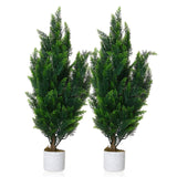 Garvee 2 Pack 3FT Artificial Cedar Trees - Evergreen Faux Plants - Weather-Resistant Cement Base - Indoor Outdoor Decor - PE Material - Green - Green