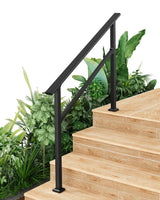 Garvee Hand Rails for Outdoor Steps Metal Stair Railing Handrail Adjustable 4 Steps Black Weatherproof