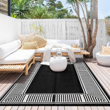 Garvee Outdoor Rug 9x12 Waterproof Reversible Plastic Straw Rug for Patio, Camping, Beach, Balcony in Modern Geometric Line White - Line White