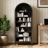 Garvee 71in Tall Arched Bookcase, Modern Farmhouse 7 Tiers Adjustable Shelves, Dark Grey, Home Office Living Room