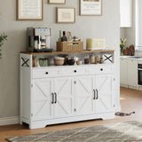 Garvee 55" Farmhouse Buffet Cabinet with Charging Station, 3 Drawers, White for Kitchen Dining Living Room