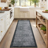 Garvee Washable Runner Rug 2x6, Geometric Non Slip Hallway Runner Rug for Entryway Kitchen Bedroom, Dark Grey