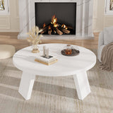 Garvee 33.5" Round Coffee Table With Inclined Legs For Living Room And Bedroom, 33.5x15.75 Inches, White - White