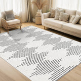 Garvee Modern Striped Rug Non-Slip Washable 10x13 Beige for Living Room Bedroom Dining Room - Beige-Double Stripes