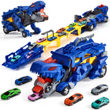 Garvee Deformable Track Dinosaur Car with 12 Alloy Cars, Blue, Durable Interactive Indoor Toy for Kids - Blue