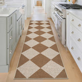 Garvee Modern Coffee Checkerboard 2x6 Indoor Soft Non-Shedding Floor Mat Washable Low Pile Non Slip Runner Rug