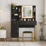 Garvee Makeup Vanity Desk With Lights Charging Station Visible Drawers Black 43.3"W x 15.75"D x 53.5"H - Black