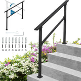 Garvee Hand Rails for Outdoor Steps, 4 Step Stair Handrail, Adjustable 500lbs, Black, Safe for Seniors, Front Porch & Indoor Use - Black-1 Pack