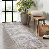Garvee Washable Rugs 2x6 Runner Rug Boho Floral Accent Neutral Color for Entryway Nursery Bedroom Office Living Room - Blue
