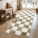 Garvee Plush Runner Rug 2x6 Shaggy Checkered Rug Runners Brown for Living Room Hallway Bedroom Bedside