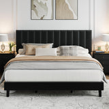Garvee King Size Bed Frame Velvet Upholstered Platform Bed Adjustable Headboard Black - Black