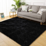 Garvee Fluffy & Sheepskin Black 9x12 Faux Fur Shag Rug, Non-Slip Tie Dye Plush Fuzzy for Bedroom Kids Nursery Dorm - Black