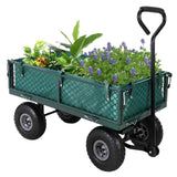Garvee Steel Garden Cart, Heavy Duty 500 Lbs Capacity, with Removable Mesh Sides to Convert Into Flatbed, Metal Wagon with 2-in-1 Handle and 10 in Pneumatic Tires for Gardens, Lawns, Yards - Green