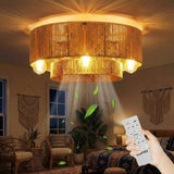 Garvee 20'' Boho Caged Rattan Ceiling Fan with Light and Remote, Flush Mount Fandelier for Bedroom and Living Room, Natural Rattan, Hand-Woven, Flicker-Free