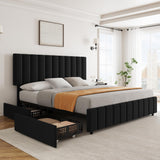 Garvee Full Upholstered Bed Frame with 4 Storage Drawers, Adjustable Linen Headboard, Full Size, Black - Black