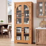 Garvee 70" Tall Kitchen Pantry Cabinet With 4 Arched Glass Doors And Adjustable Shelves For Kitchen Dining Room Living Room Walnut - Walnut