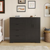 Garvee Multifunctional Wooden Dresser 2 Door Wardrobe Armoire Closet 43.3in Black for Bedroom Storage - Black