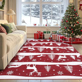 Garvee 8' x 10' Christmas Area Rug, Red Reindeer, Tree & Snowflake Design, Large Washable Non-Slip Soft Low-Pile Rug for Living Room & Dining Room