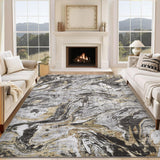Garvee Modern Washable Gray Abstract Rug - Non-Slip, Low Pile, Foldable Carpet for Living Room, Bedroom, Dining Room, Office, Nursery