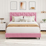 Garvee Pink Full Bed Frame with Upholstered Headboard, Heavy-Duty Platform Bed Frame, Twin Size, Velvet Pink - Pink