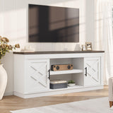 Garvee Farmhouse TV Stand for 70/75 in TVs, 65 in Long Entertainment Center, Rustic Fluted Design, 2 Door & Open Storage, Natural Wood Color - White