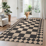 Garvee 5' x 7' Easy Jute Indoor Outdoor Area Rug, Washable Non-Slip Low-Pile Checkerboard Rug for Living Room, Bedroom, Office & Patio, Black & Natural