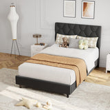Garvee Twin Size Platform Bed Frame with Upholstered Headboard and Wooden Slats Support, Gray, No Box Spring Needed, Easy Assembly - Light Grey