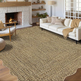 Garvee Imitation Braided Collection-Print 8x10 Living Room Area Rug Non-Slip Washable Farmhouse Scalloped Large Bedroom Rug Stain Resistant Ultra-Thin Foldable Carpet for Nursery Dining Room