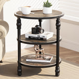 Garvee Round End Table Accessories Rustic Wood 3-Tier Storage Industrial Style 23.6"H x 18.1"L x 18.1"W Black - Dark Oak