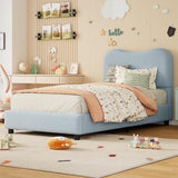 Garvee Boucle Headboard Bed Frame Full Size Velvet Upholstered Low Profile Design Wood Slat Support Cozy Bouclé Fabric - Blue