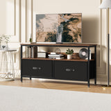 Garvee TV Stand Dresser with Storage, 2-Drawer Entertainment Center for Living Room, 32-50 Inch TVs, Retro Brown - Brown Board + Black Drawers