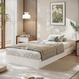 Garvee Twin Size Solid Wood Platform Bed Frame With Sturdy Wooden Slats, Floor-Standing, Modern Minimalist Design, White, Space Saver - White