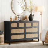Garvee 6 Drawer Rattan Dresser with Metal Handles for Bedroom Living Room Hallway Entryway Black