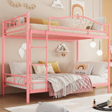 Garvee Bunk Bed Twin Over Twin Heavy Duty Metal Bunk Bed With Safety Guardrail & Ladder Pink Space-Saving Design 400 LBS Capacity - Pink