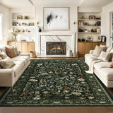 Garvee Large Area Rugs 8x10 Moss Green Washable Non Slip Botanical Floral Vintage Low Pile Carpet for Living Room Bedroom Dining Room Nursery Office - Moss Green