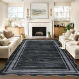 Garvee Scalloped Modern Abstract Area Rug 9x12 Large Washable Non-Slip Soft Carpet Black for Living Room Bedroom Dining Room Home Office - Black