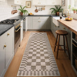 Garvee 2x6 Kitchen Runner Rug Non Slip Brown Checkered Rug Washable Soft Low-Pile Geometric Tan Brown for Entryway Kitchen Dining Room