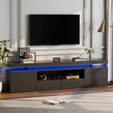 Garvee LED TV Stand for 75/80/85 Inch TV with RGB LED Lights, Power Outlets, Glass Storage Shelves - Modern High Gloss, Black - Black