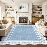 Garvee Scalloped Washable Rug 9x12 Blue Non-Slip Floral Accent Carpet for Living Room Bedroom Nursery - Blue