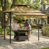 Garvee 8' x 5' Grill Gazebo Canopy with Extra 7' x 3' Awning, Heavy Duty Steel Frame, Outdoor BBQ Patio, Khaki - Khaki