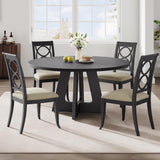 Garvee 47" Round Dining Table Set for 4 to 6, Farmhouse Kitchen Table with Wooden Top and Pedestal Base, Black, 47.24-Inch Diameter - Black（No Chairs）