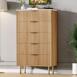 Garvee 5 Drawers Dresser with Faux Marble Top for Bedroom, Living Room, Hallway, Modern Wood Storage Organizer, Curved Profile, White - Oak