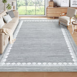 Garvee Washable Rug 5x7 Solid Bordered Rugs for Living Room, Bedroom, Dining Room, Nursery - Grey, Non Slip, Soft, Stain Resistant Modern Border Carpet