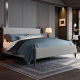 Garvee King Size Corduroy Upholstered Bed Frame With Vertical Stripes Headboard Vintage Metal Legs Grey No Box Spring Needed Easy Assembly - King Grey