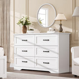Garvee 6 Drawers Dresser White Wooden Storage Organizer for Bedroom Living Room Kids Room 47.2x15.7x30.7 in - White