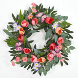 Garvee Spring Wreaths 20 Inch Tulip Wreath Colorful Blooms Eucalyptus Butterflies Summer Indoor Outdoor