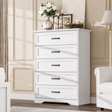 Garvee 5 Drawers Dresser White Farmhouse Modern Wooden Tall Dresser for Bedroom Living Room Kids Room 31.5x15.7x43.9 in - White