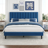 Garvee Queen Size Velvet Upholstered Platform Bed Adjustable Tufted Headboard Navy Blue No Box Spring Needed - Navy Blue